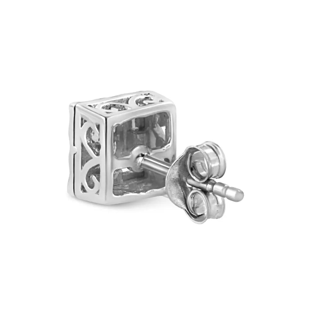 Princess Cut Diamond Composite Stud Earrings in Sterling Silver 1/6 Cttw