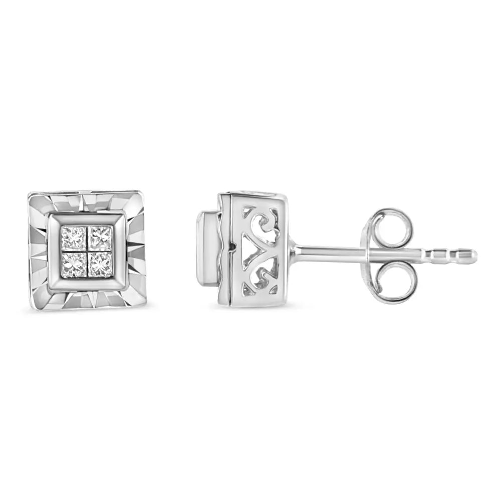 Princess Cut Diamond Composite Stud Earrings in Sterling Silver 1/6 Cttw