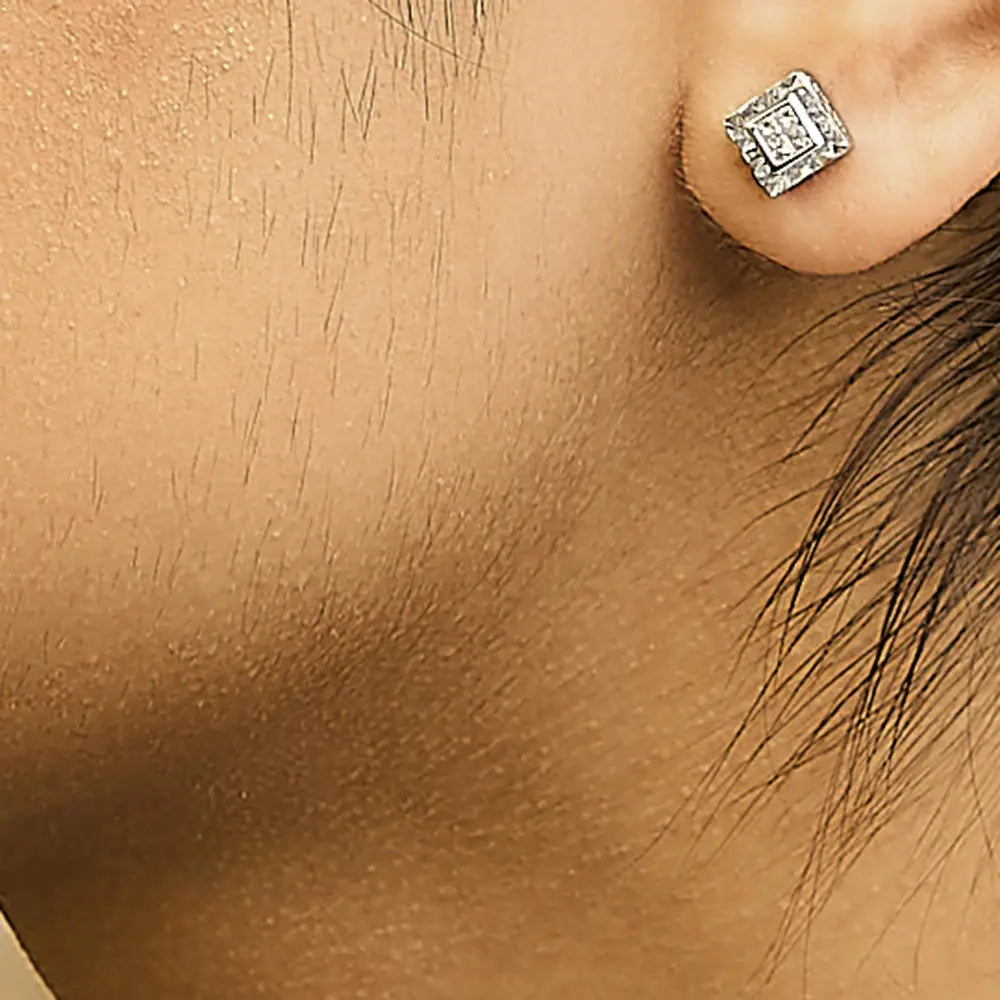 Princess Cut Diamond Composite Stud Earrings in Sterling Silver 1/6 Cttw