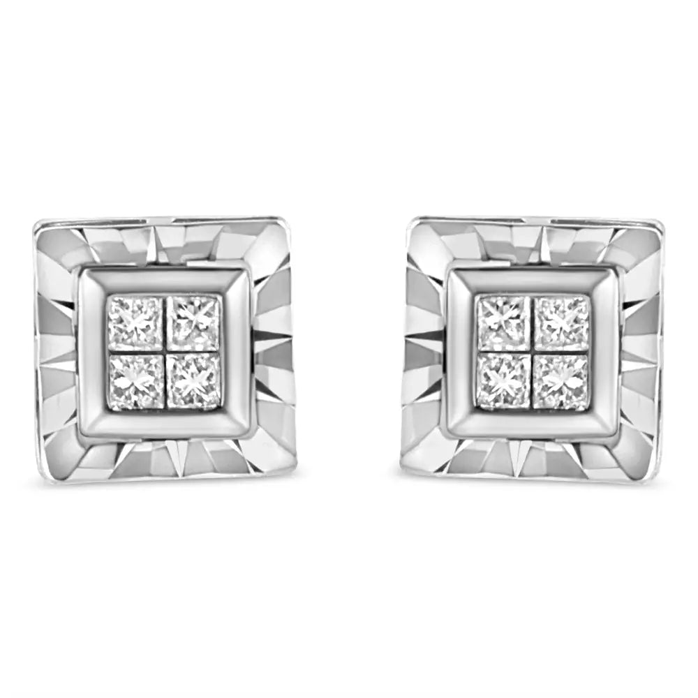 Princess Cut Diamond Composite Stud Earrings in Sterling Silver 1/6 Cttw
