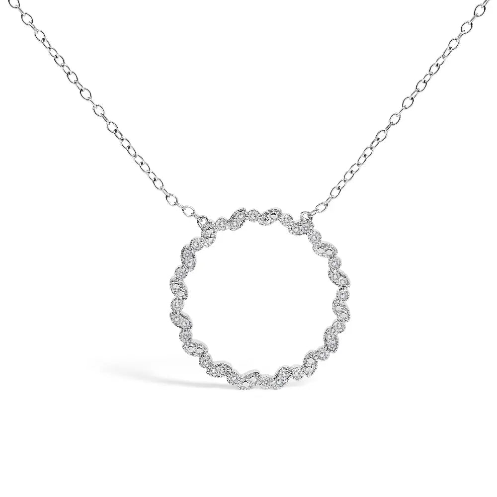 Sterling Silver 1/7 Cttw Lab Grown Diamond Beaded Circle Necklace 18