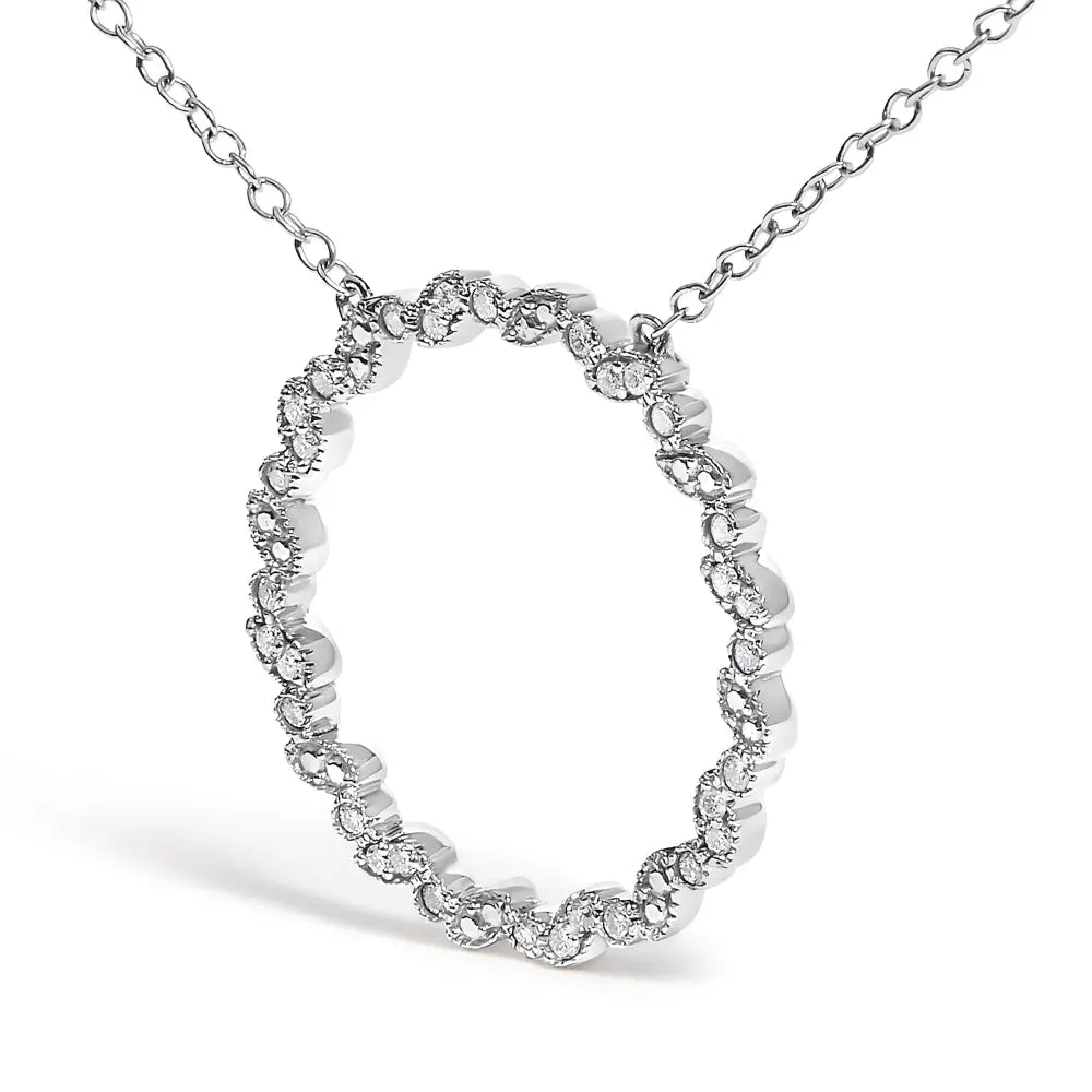 Sterling Silver 1/7 Cttw Lab Grown Diamond Beaded Circle Necklace 18