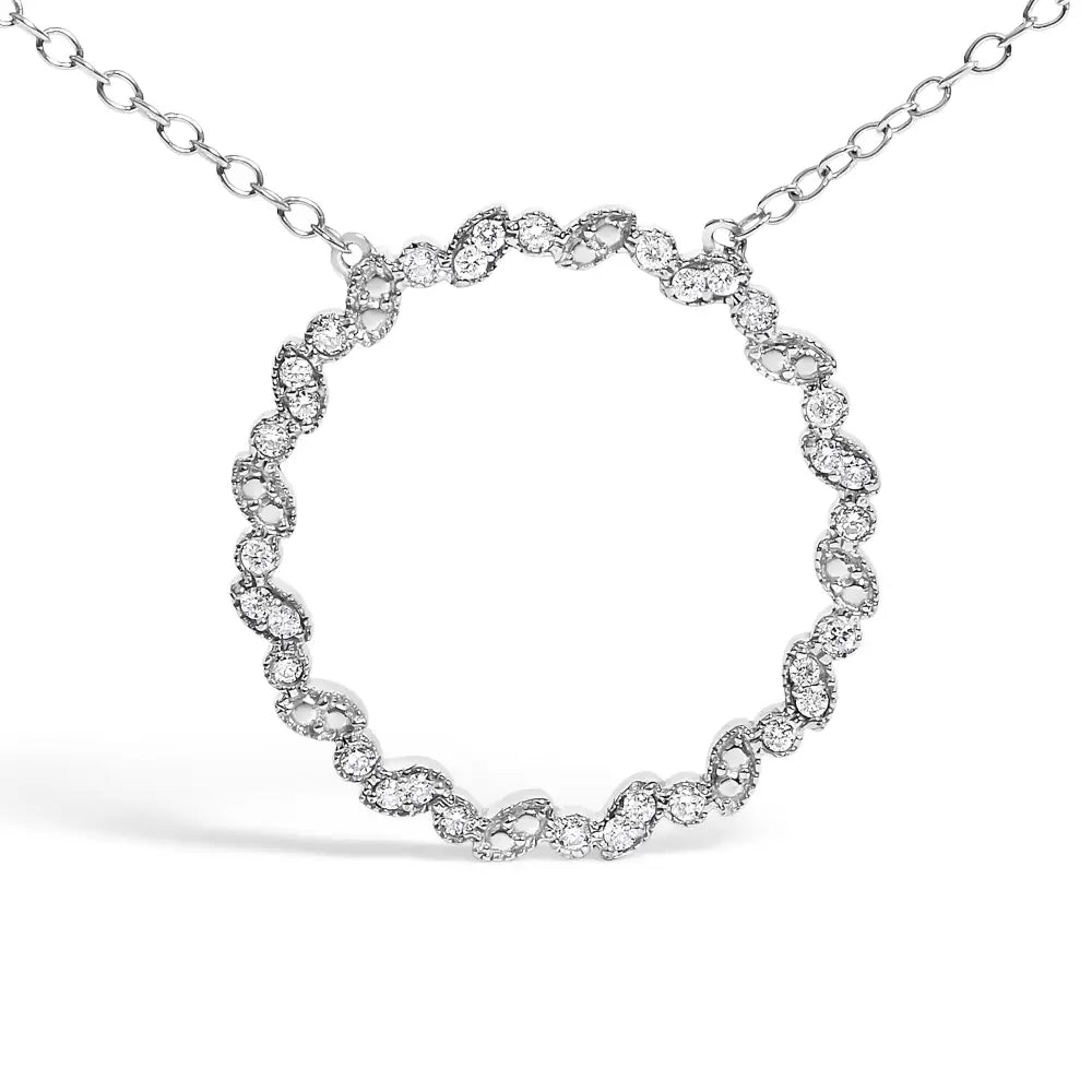 Sterling Silver 1/7 Cttw Lab Grown Diamond Beaded Circle Necklace 18