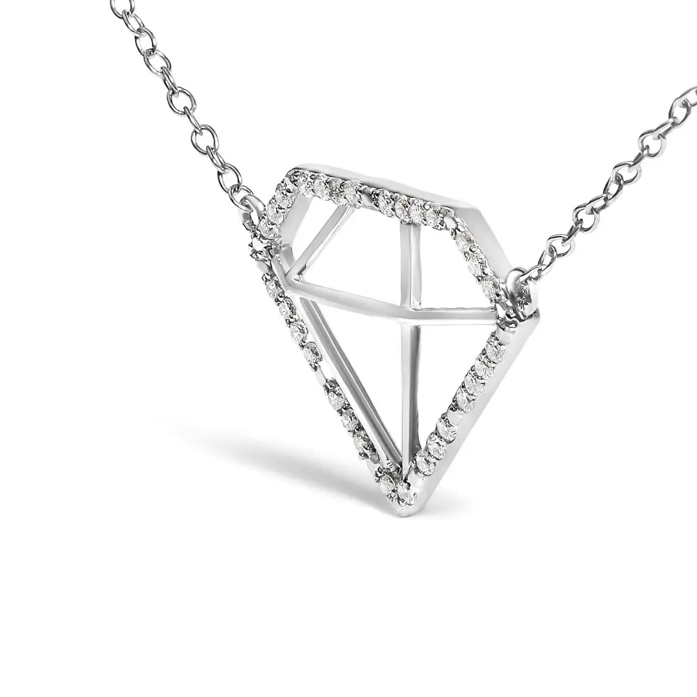 Diamond Shaped .925 Sterling Silver 1/7 Cttw Lab Grown Diamond Necklace 18