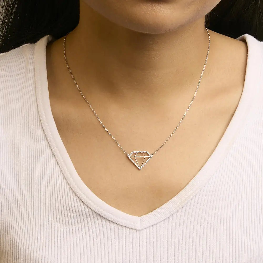 Diamond Shaped .925 Sterling Silver 1/7 Cttw Lab Grown Diamond Necklace 18