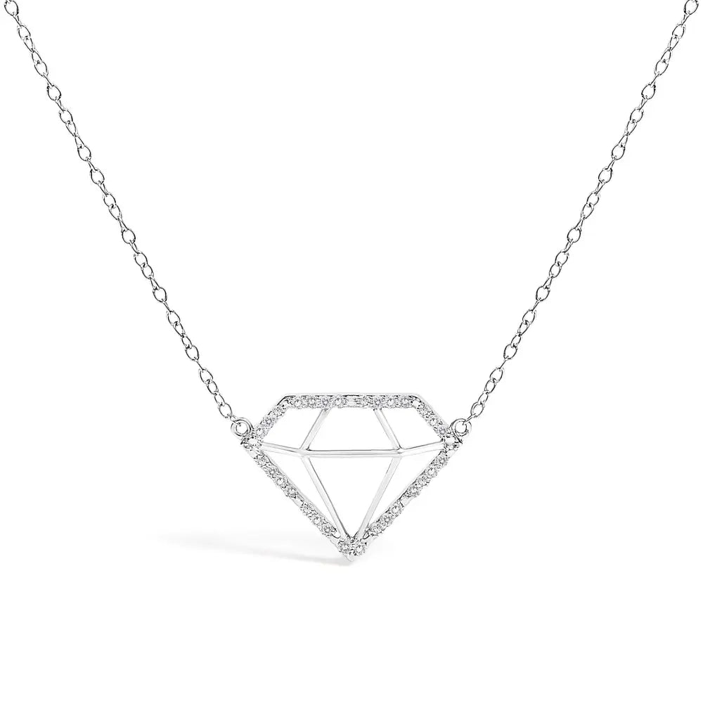 Diamond Shaped .925 Sterling Silver 1/7 Cttw Lab Grown Diamond Necklace 18