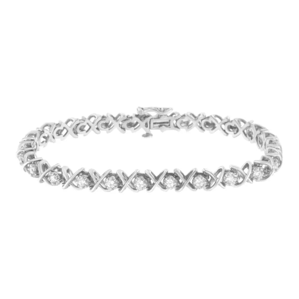 1.0 Cttw Diamond X-Link Bracelet in Polished Sterling Silver 7-Inch