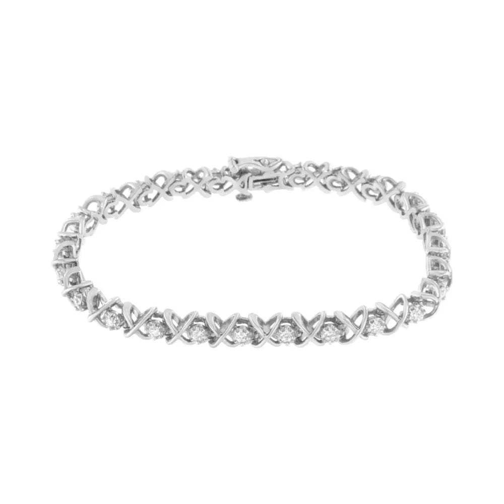 1.0 Cttw Diamond X-Link Bracelet in Polished Sterling Silver 7-Inch