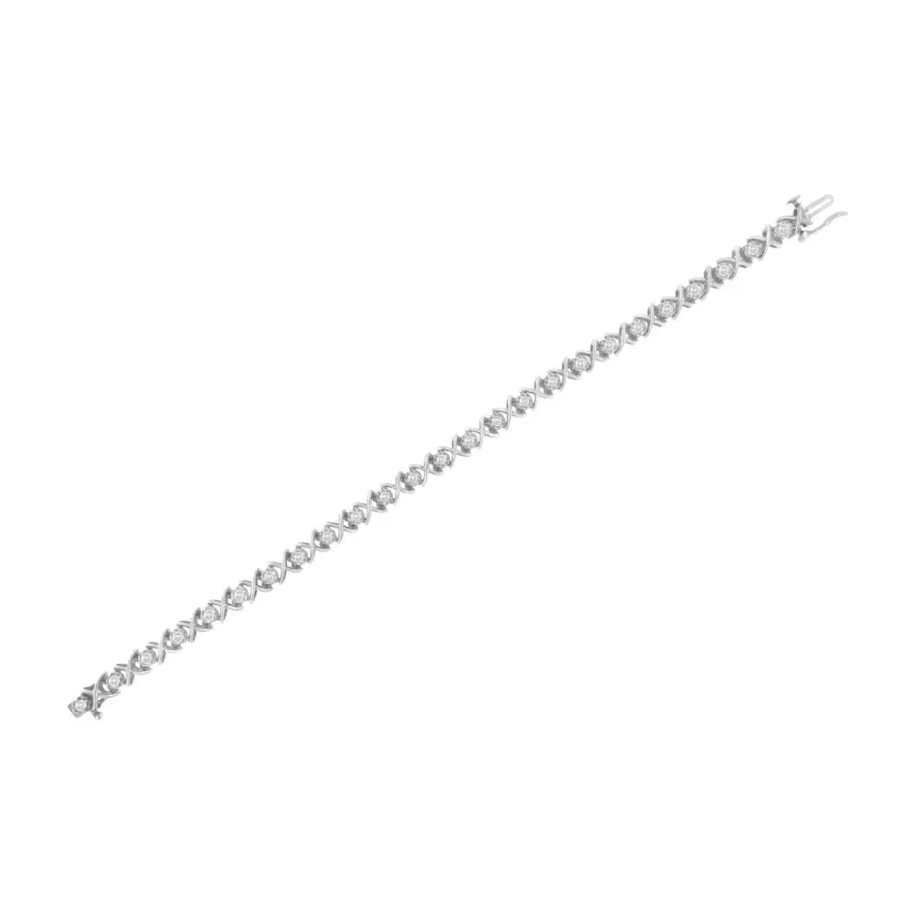 1.0 Cttw Diamond X-Link Bracelet in Polished Sterling Silver 7-Inch