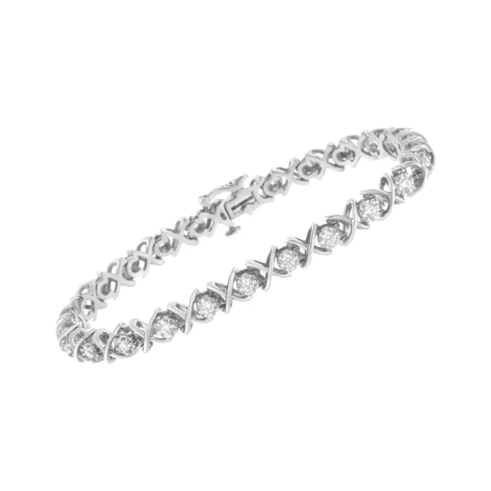 1.0 Cttw Diamond X-Link Bracelet in Polished Sterling Silver 7-Inch