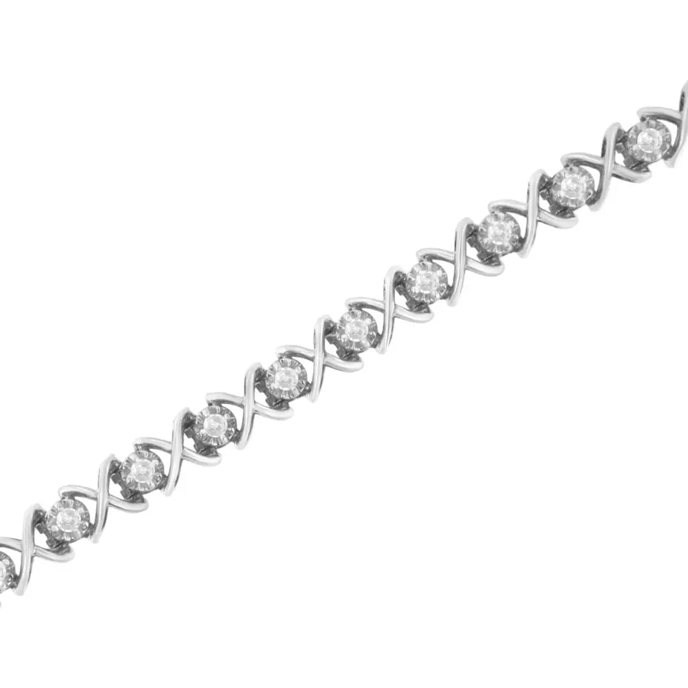 1.0 Cttw Diamond X-Link Bracelet in Polished Sterling Silver 7-Inch