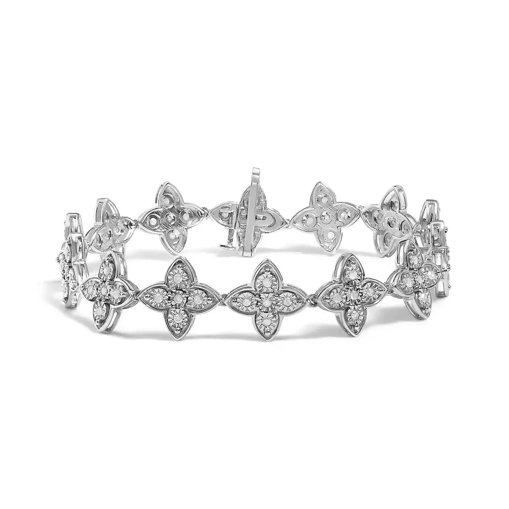 1 Cttw Natural Diamond Four Leaf Clover Link Bracelet in Sterling Silver