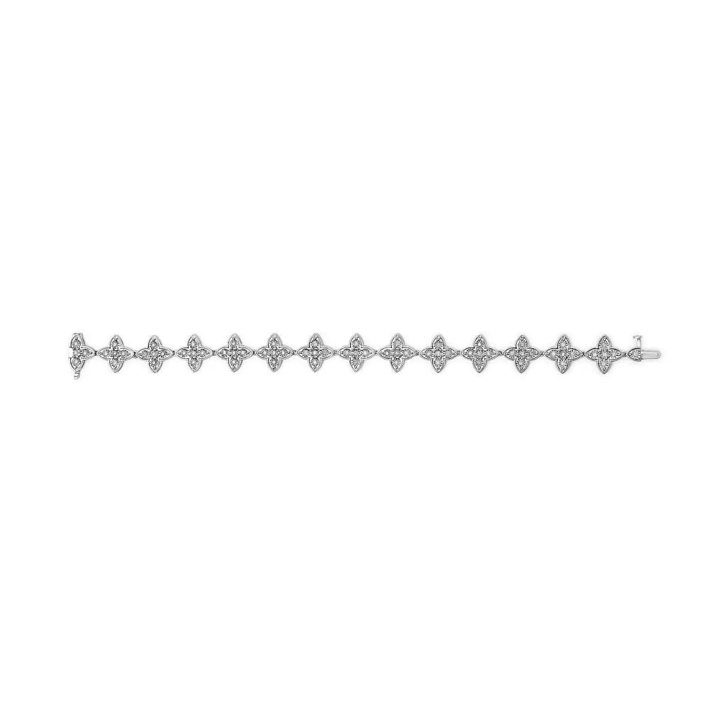 1 Cttw Natural Diamond Four Leaf Clover Link Bracelet in Sterling Silver