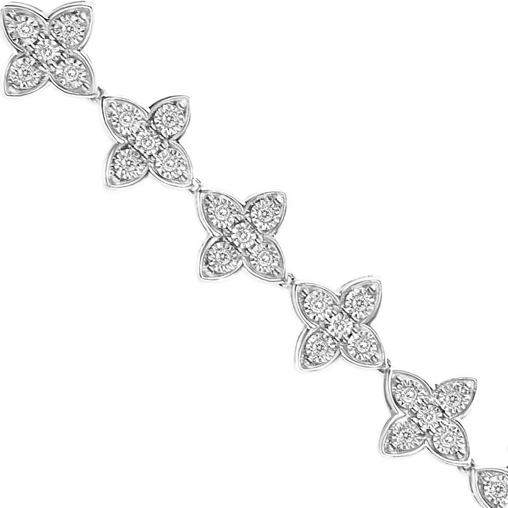 1 Cttw Natural Diamond Four Leaf Clover Link Bracelet in Sterling Silver