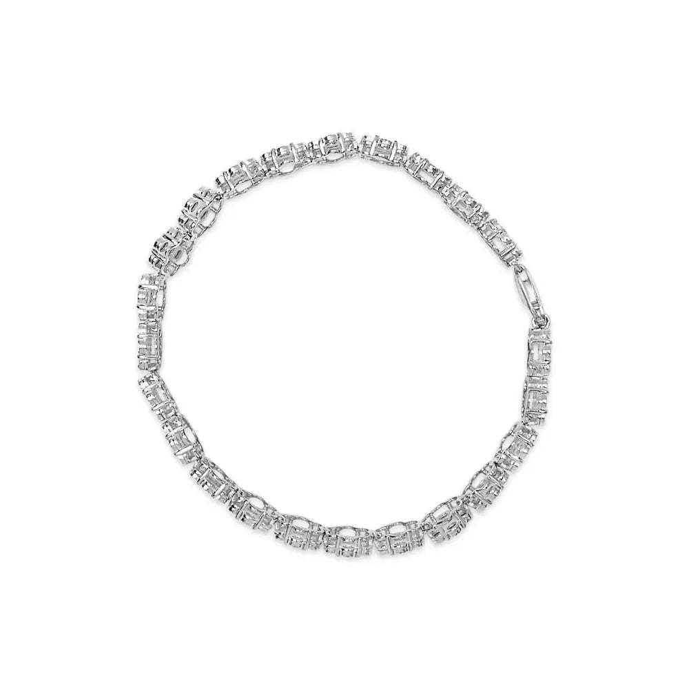 2 Cttw Diamond Floral Cluster Link Bracelet in Sterling Silver 7.25 Inch