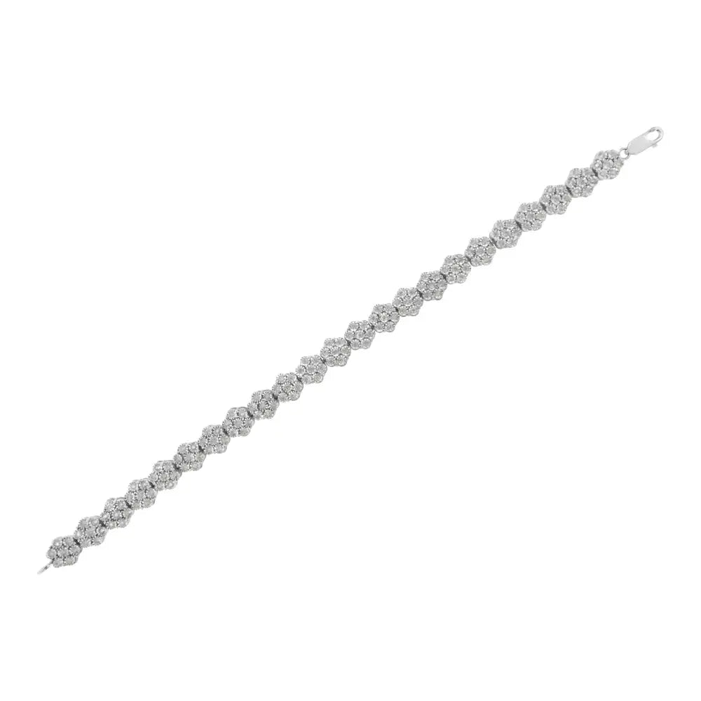 2 Cttw Diamond Floral Cluster Link Bracelet in Sterling Silver 7.25 Inch