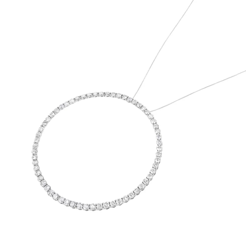 5.0 Cttw Natural Diamond Open Circle Pendant in Sterling Silver 18 Inch