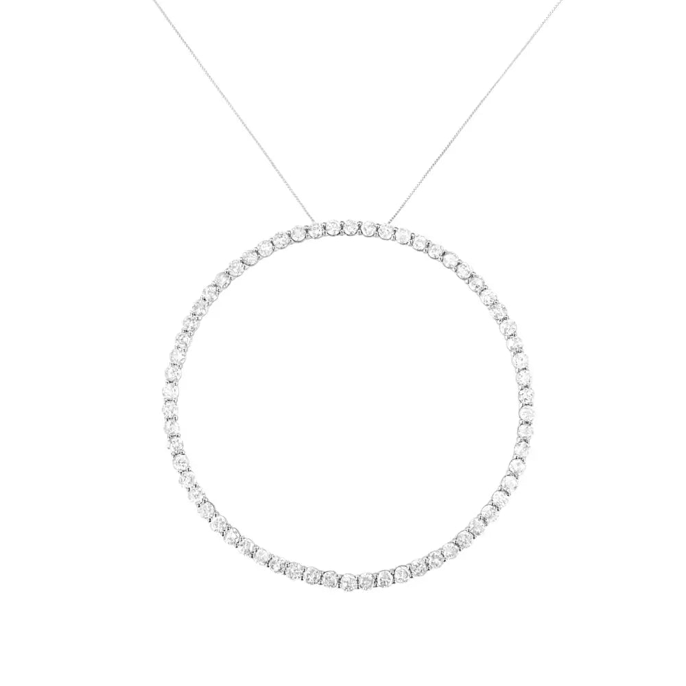 5.0 Cttw Natural Diamond Open Circle Pendant in Sterling Silver 18 Inch