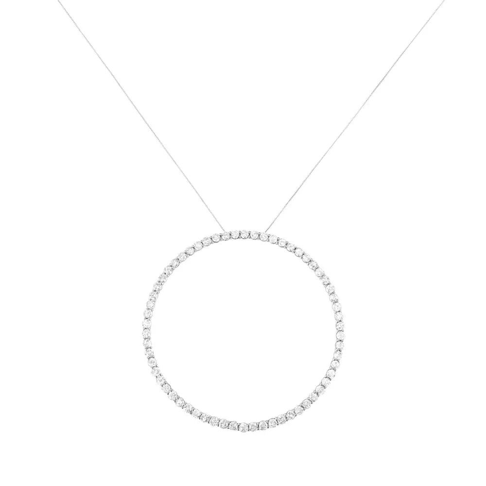 5.0 Cttw Natural Diamond Open Circle Pendant in Sterling Silver 18 Inch