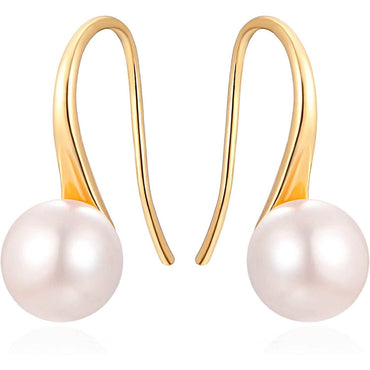 925 Sterling Silver 7.5-8mm White Freshwater Cultured Pearl Dangle Drop Earrings