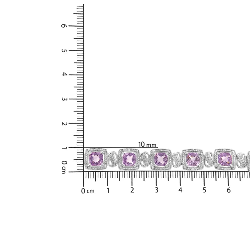 Cushion Amethyst and 1/10 cttw Diamond Tennis Bracelet in Sterling Silver