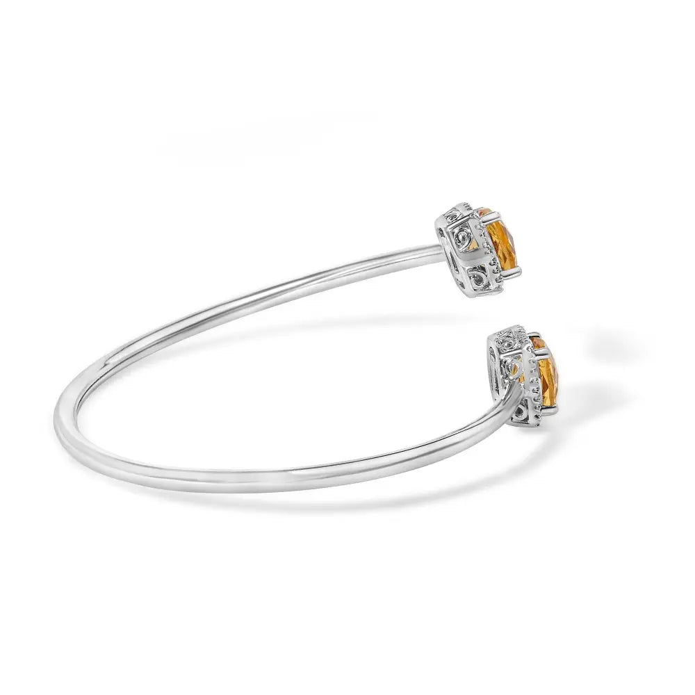 Cushion Citrine and Diamond Halo Split Bypass Bangle in Sterling Silver