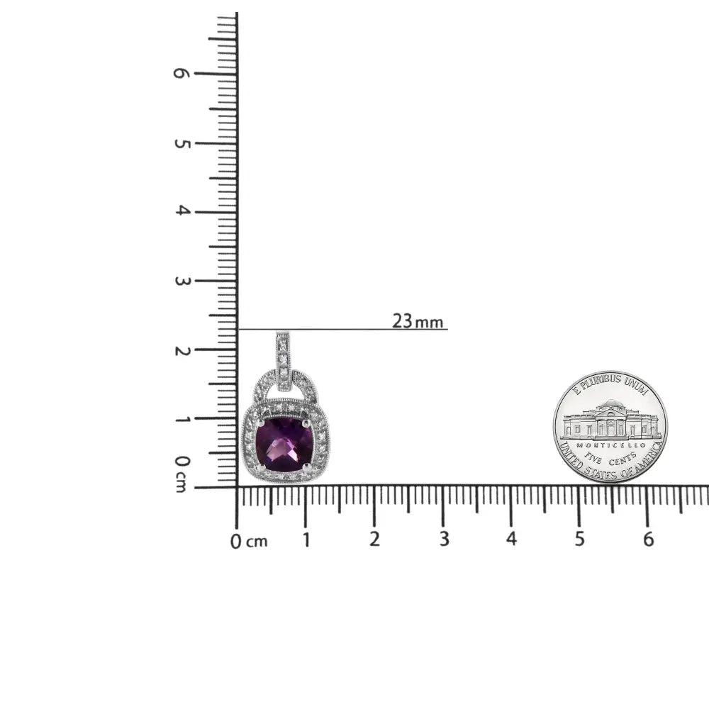 Cushion Amethyst and Diamond Halo Dangle Earrings in Sterling Silver 1/10 Cttw