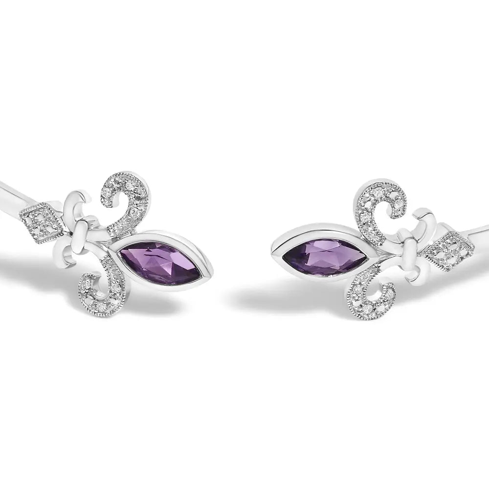 Amethyst Fleur-de-Lis Sterling Silver Open Cuff Bracelet with Diamonds