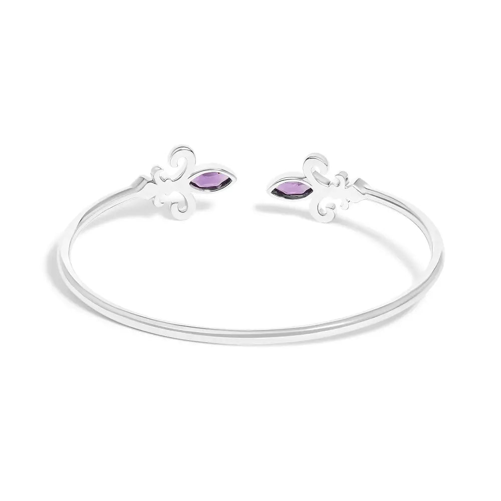 Amethyst Fleur-de-Lis Sterling Silver Open Cuff Bracelet with Diamonds