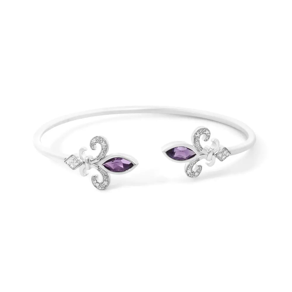 Amethyst Fleur-de-Lis Sterling Silver Open Cuff Bracelet with Diamonds