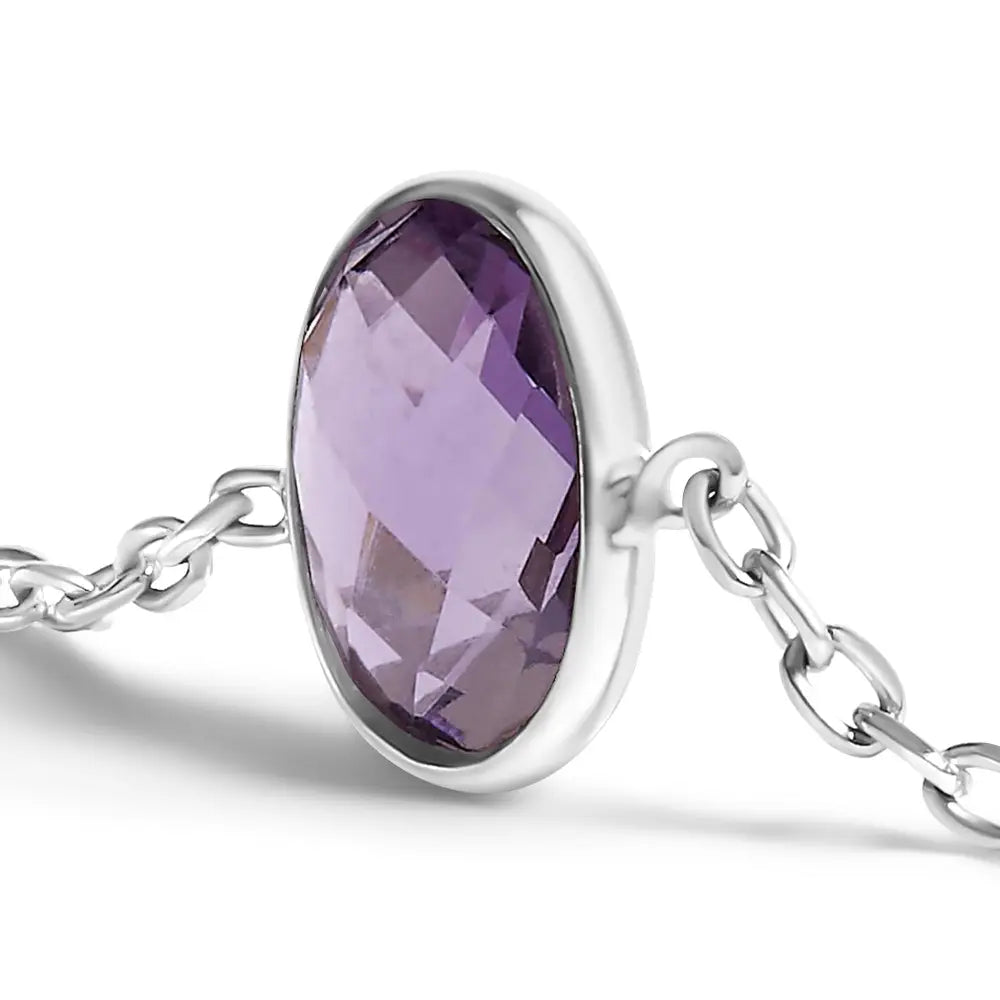 Purple Amethyst 5 Station Checkerboard Bolo Bracelet in Sterling Silver