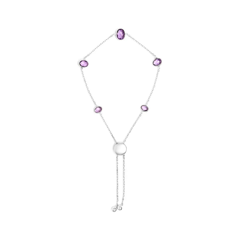 Purple Amethyst 5 Station Checkerboard Bolo Bracelet in Sterling Silver