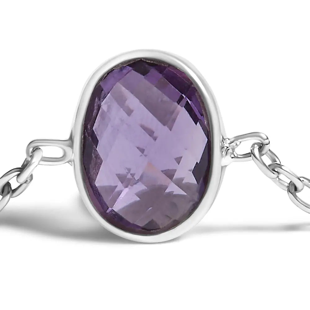 Purple Amethyst 5 Station Checkerboard Bolo Bracelet in Sterling Silver