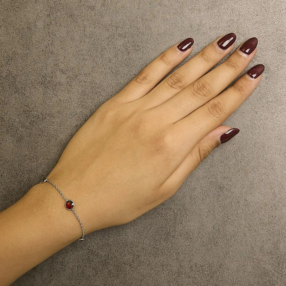 Red Garnet Checkerboard 5-Station Bolo Bracelet in Sterling Silver