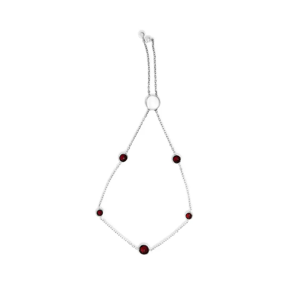 Red Garnet Checkerboard 5-Station Bolo Bracelet in Sterling Silver