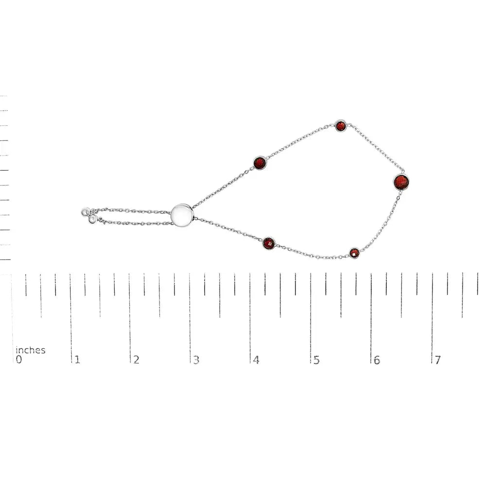 Red Garnet Checkerboard 5-Station Bolo Bracelet in Sterling Silver