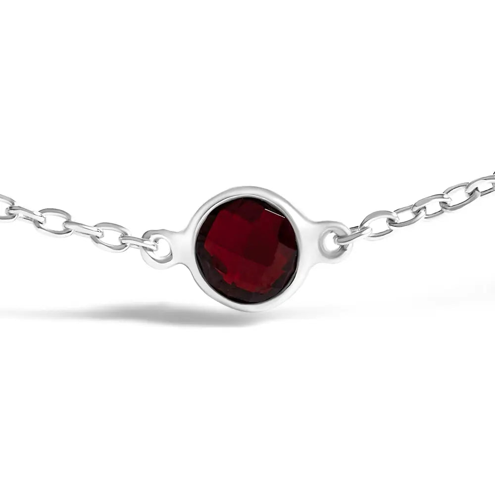 Red Garnet Checkerboard 5-Station Bolo Bracelet in Sterling Silver