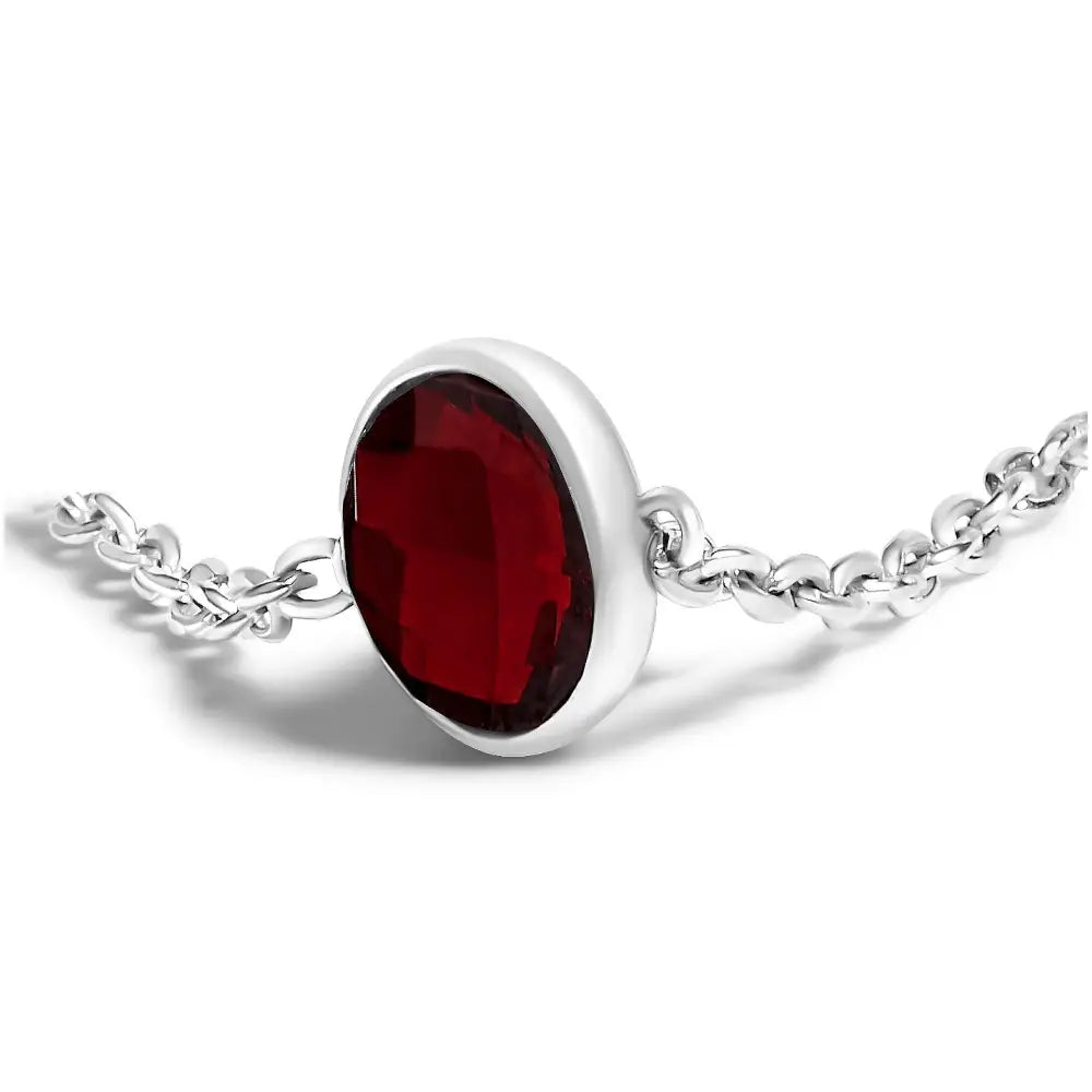 Red Garnet Checkerboard 5-Station Bolo Bracelet in Sterling Silver