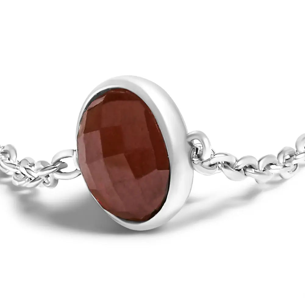 Red Garnet Checkerboard 5-Station Bolo Bracelet in Sterling Silver