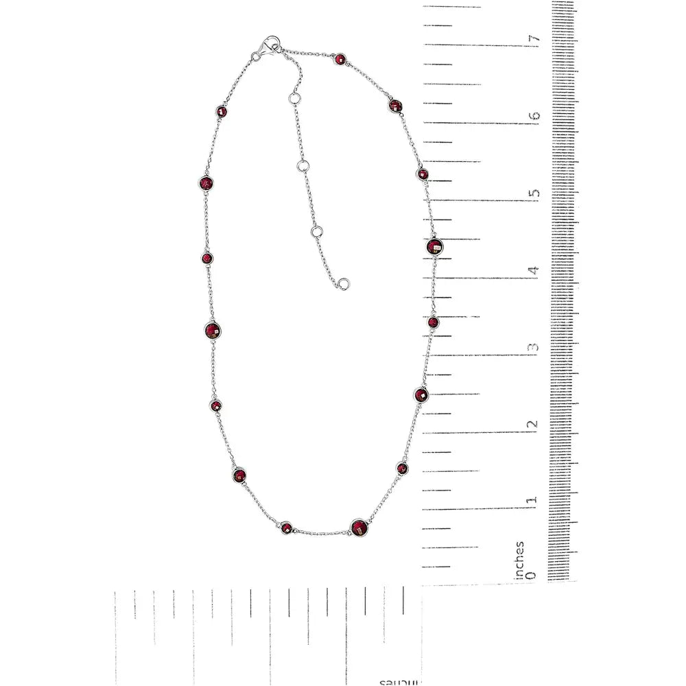 Sterling Silver Checkerboard Red Garnet Bezel Station Necklace 22 Inch