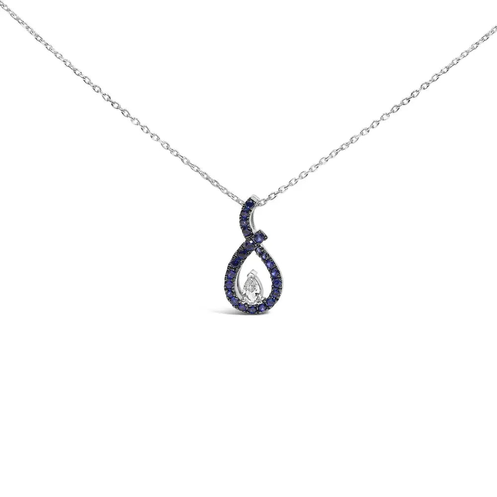 Sterling Silver Created Blue and White Sapphire Teardrop Necklace 18
