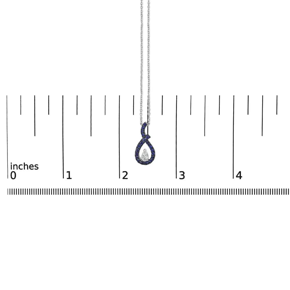 Sterling Silver Created Blue and White Sapphire Teardrop Necklace 18