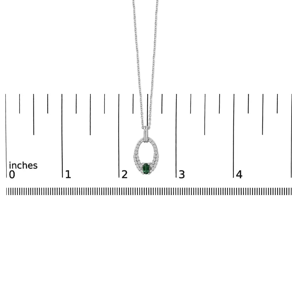 Sterling Silver Created Emerald and White Sapphire Oval Pendant Necklace 18