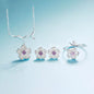925 Sterling Silver Cute Flower Necklace Earrings Rings Bracelet Jewelry Set