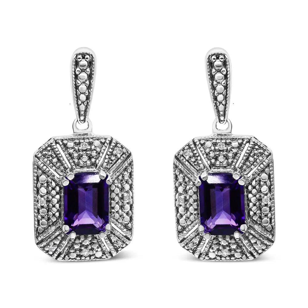 7x5mm Amethyst and Diamond Halo Stud Earrings in Sterling Silver