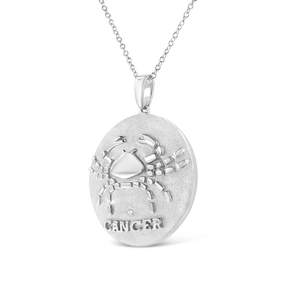 Cancer Zodiac Diamond Medallion in Sterling Silver 18 Inch Necklace