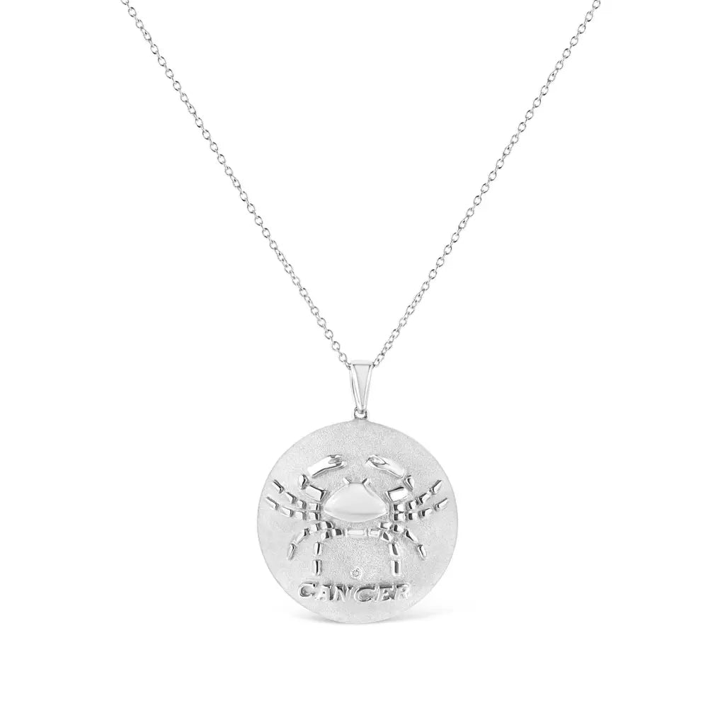 Cancer Zodiac Diamond Medallion in Sterling Silver 18 Inch Necklace