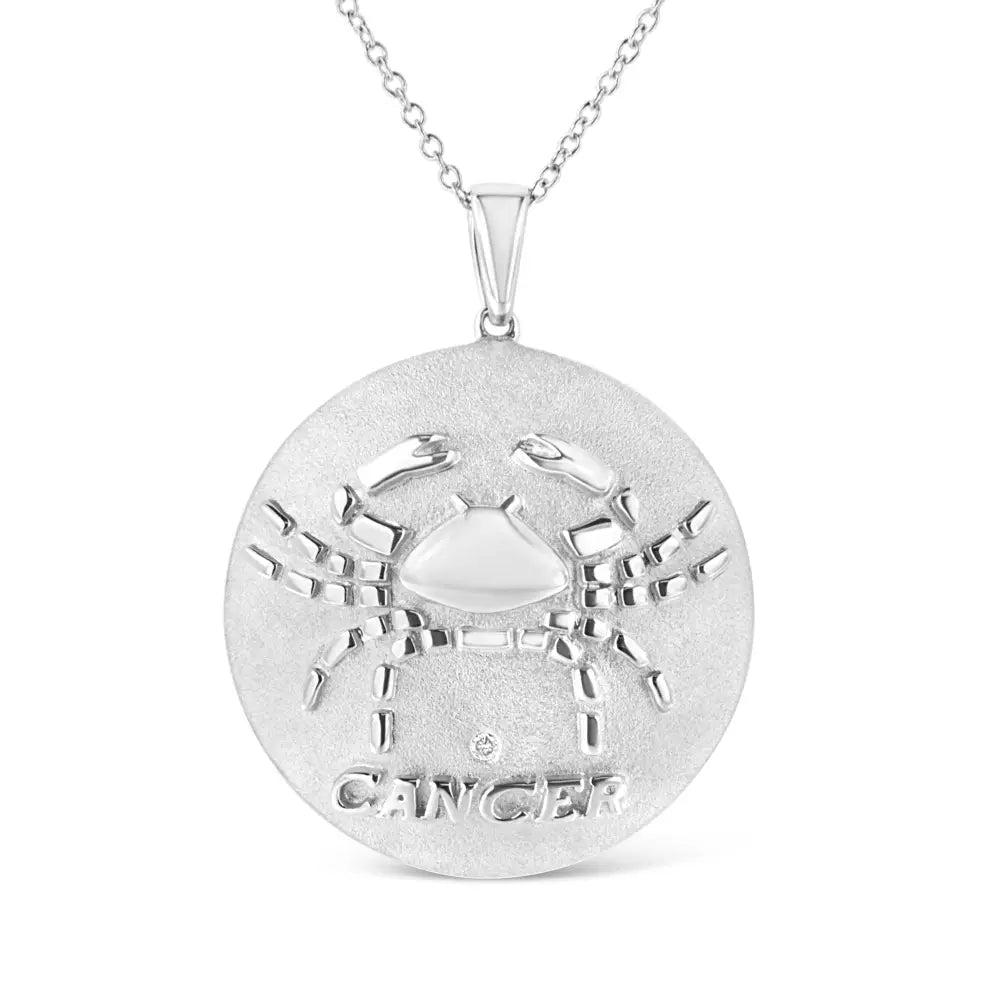 Cancer Zodiac Diamond Medallion in Sterling Silver 18 Inch Necklace