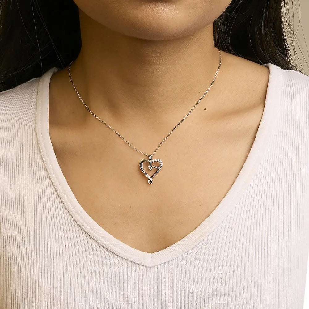 Diamond Accent I Love You Mom Heart Pendant in Sterling Silver 18 Inch