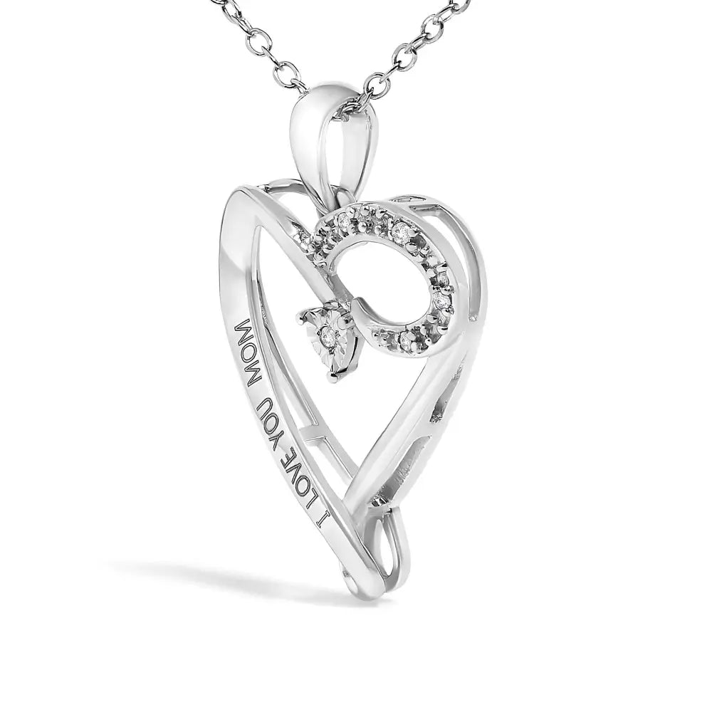 Diamond Accent I Love You Mom Heart Pendant in Sterling Silver 18 Inch